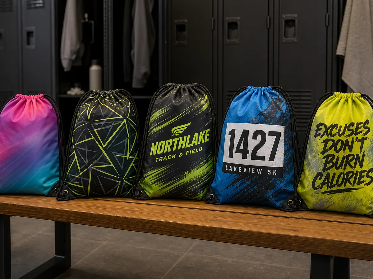 Custom drawstring bag printing manufacturer case study — sublimation full-wrap prints for sports brand study