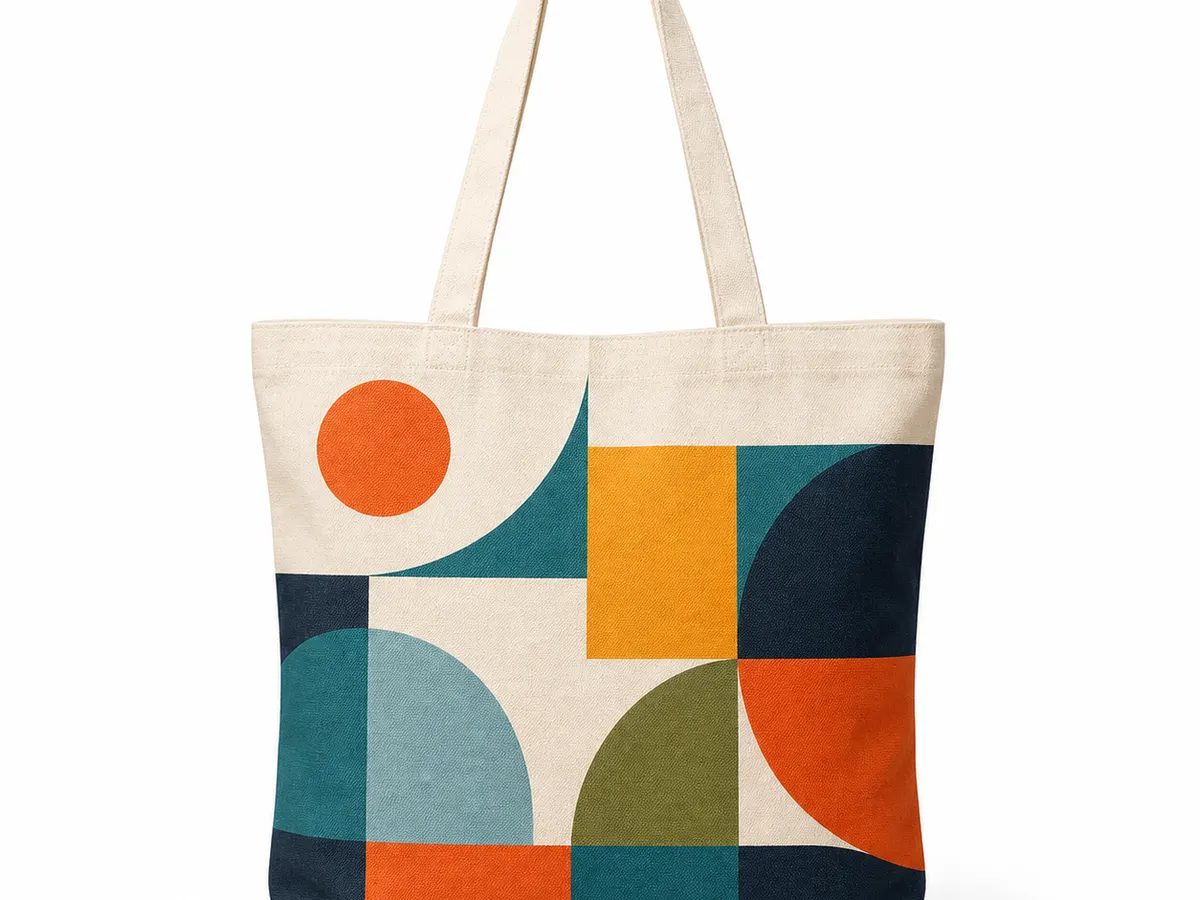 Custom canvas tote bag with DTF printed geometric pattern — bag printing with dtf printer sample