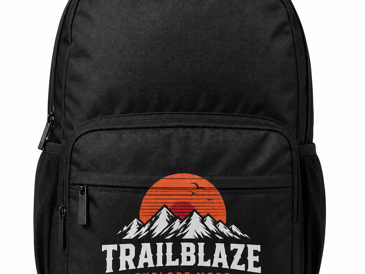 Custom nylon backpack with DTF printed brand logo — backpack custom bag printing solutions sample