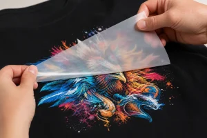 DTF transfer film peeling finished print reveal