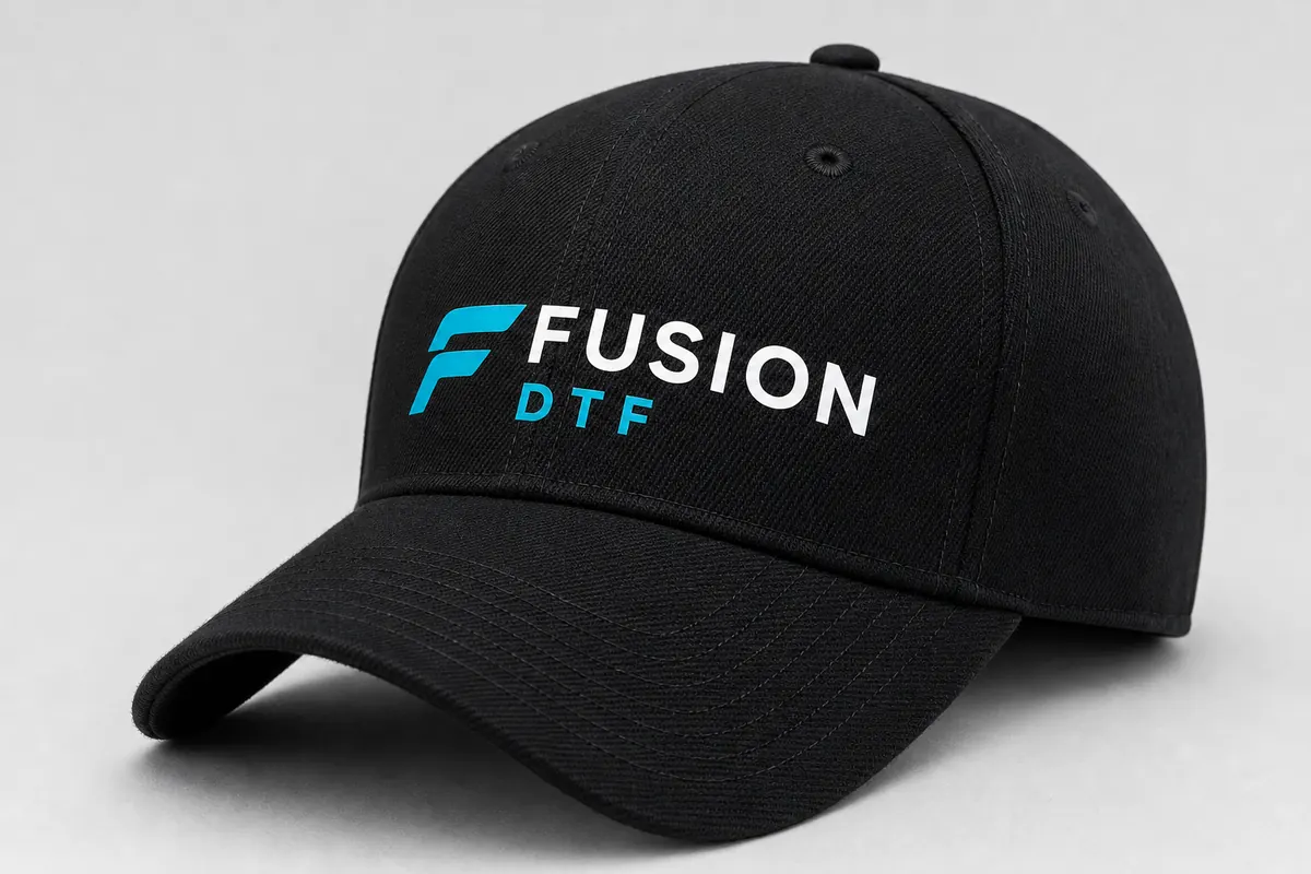 DTF heat transfer print on baseball cap showing curved surface conforming - Fujia DTF printer