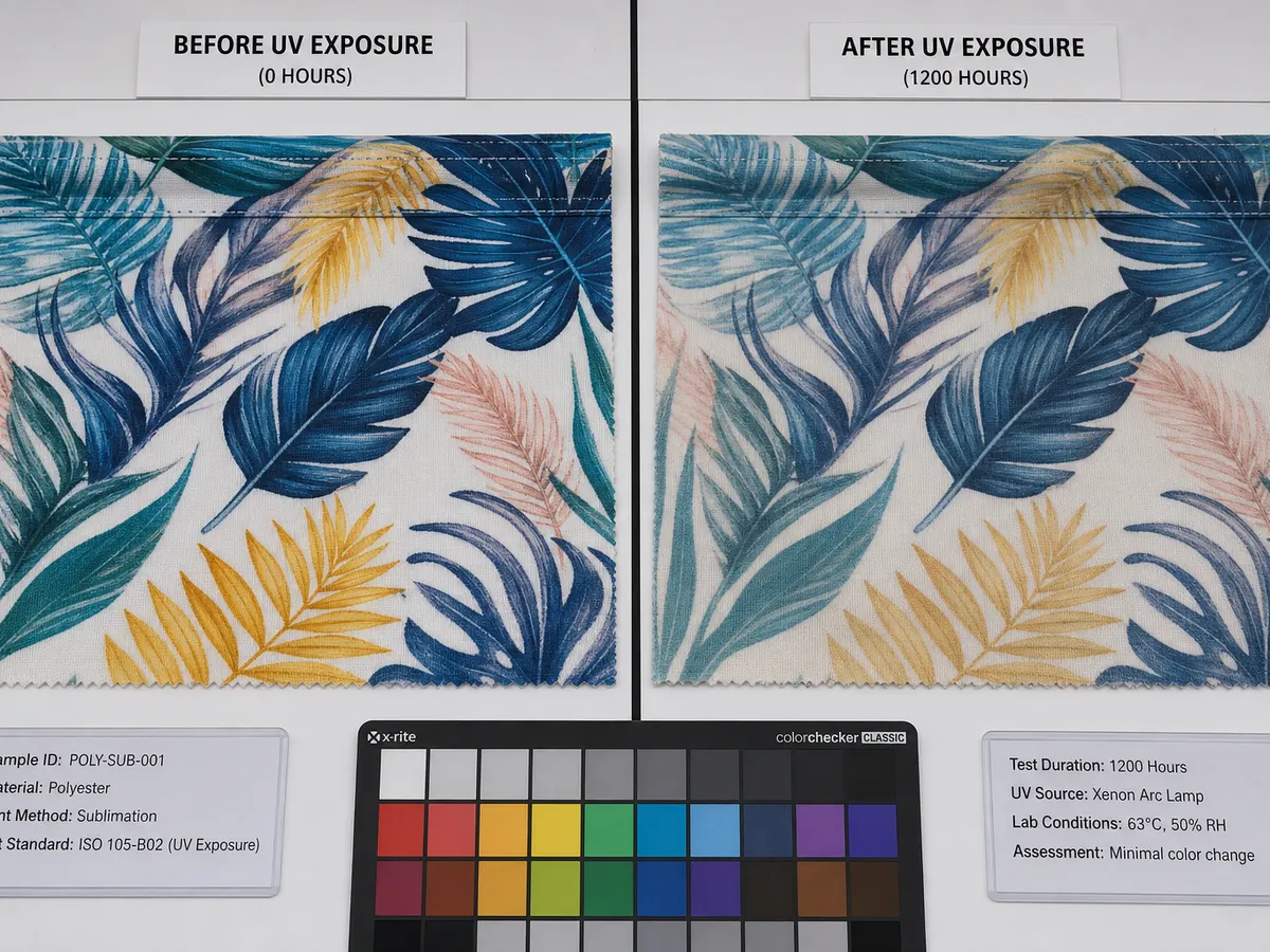 Fabric printing machine durability test — sublimation curtain fabric UV exposure lab comparison