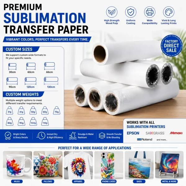 Customizable Sublimation Transfer Paper for All Inkjet Printers – Even Coating & Vivid Prints