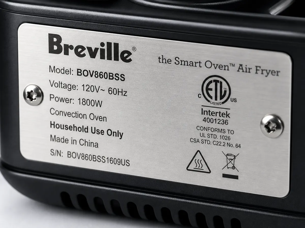 Small appliance aluminum rating plate printed by UV Flatbed product labeling machine