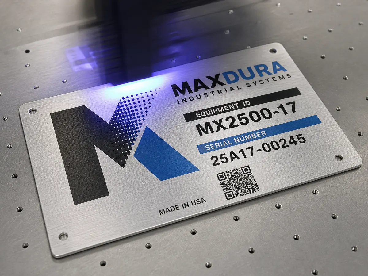 UV Flatbed product labeling machine printing directly on aluminum nameplate