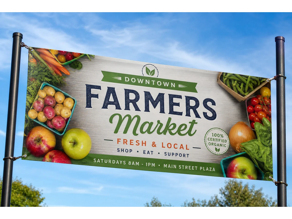 Eco-Solvent printed outdoor PVC banner with full-color design showing 2 year outdoor durability