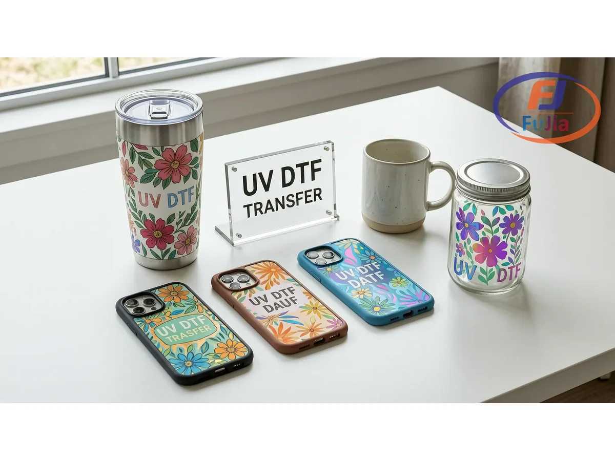 UV DTF cylindrical wrap transfer on stainless steel tumbler showing 360 degree full-color coverage