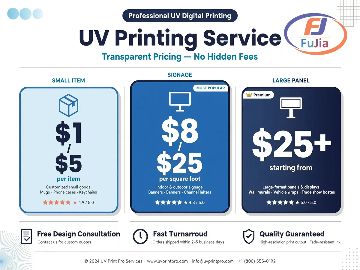 UV printing service cost ranges from small items to large signage