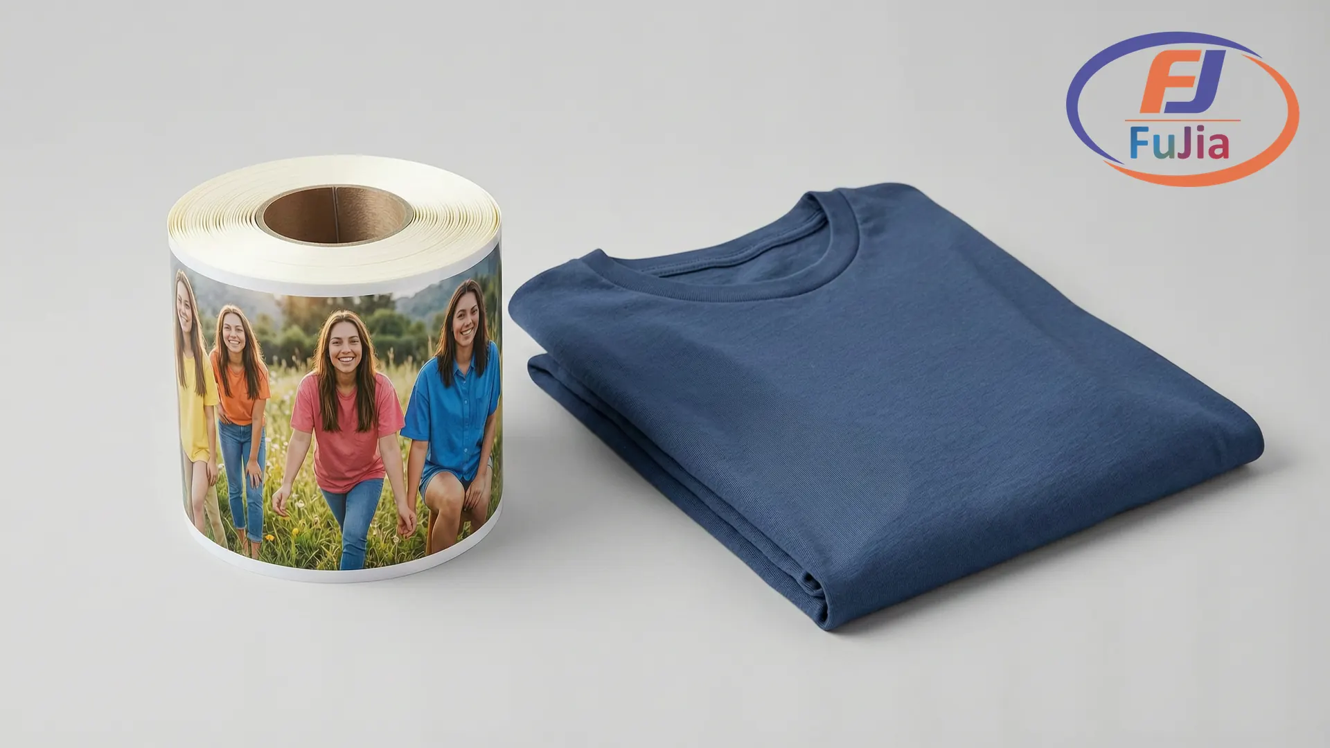 Sublimation HTV vinyl roll with a full color print on a cotton t-shirt