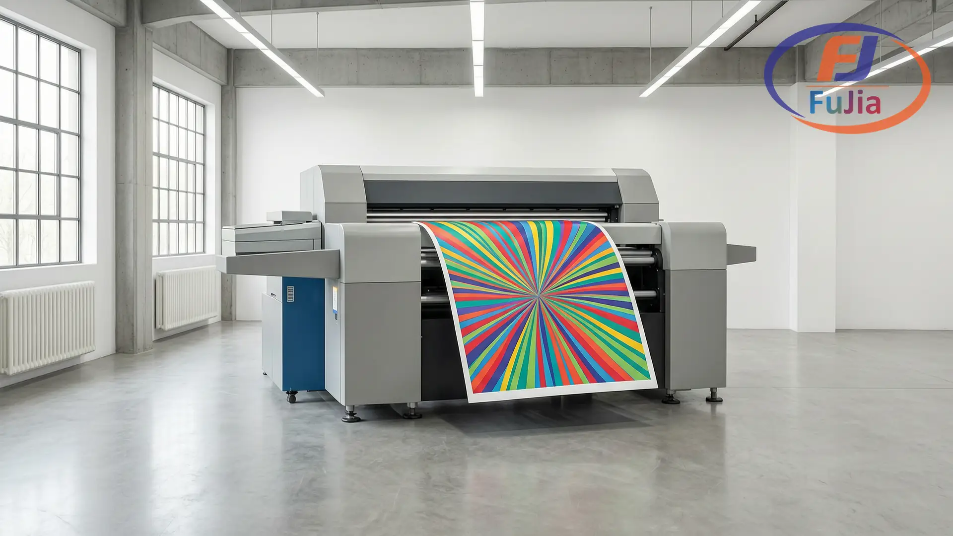 Large format poster printing machine running in a print workshop