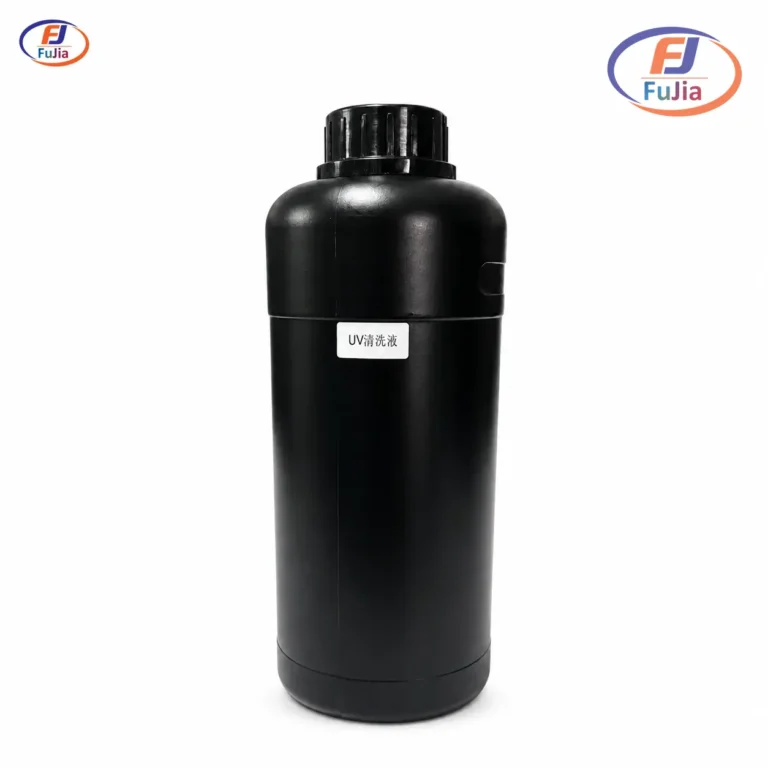 Fujia DTI-MST DTF moisturizing liquid bottle beside a DTF printer capping station
