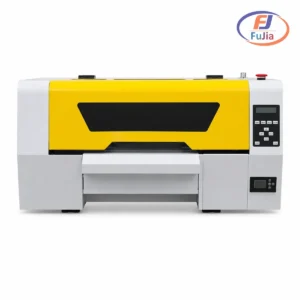 Fujia A3 desktop DTF printer producing apparel transfers