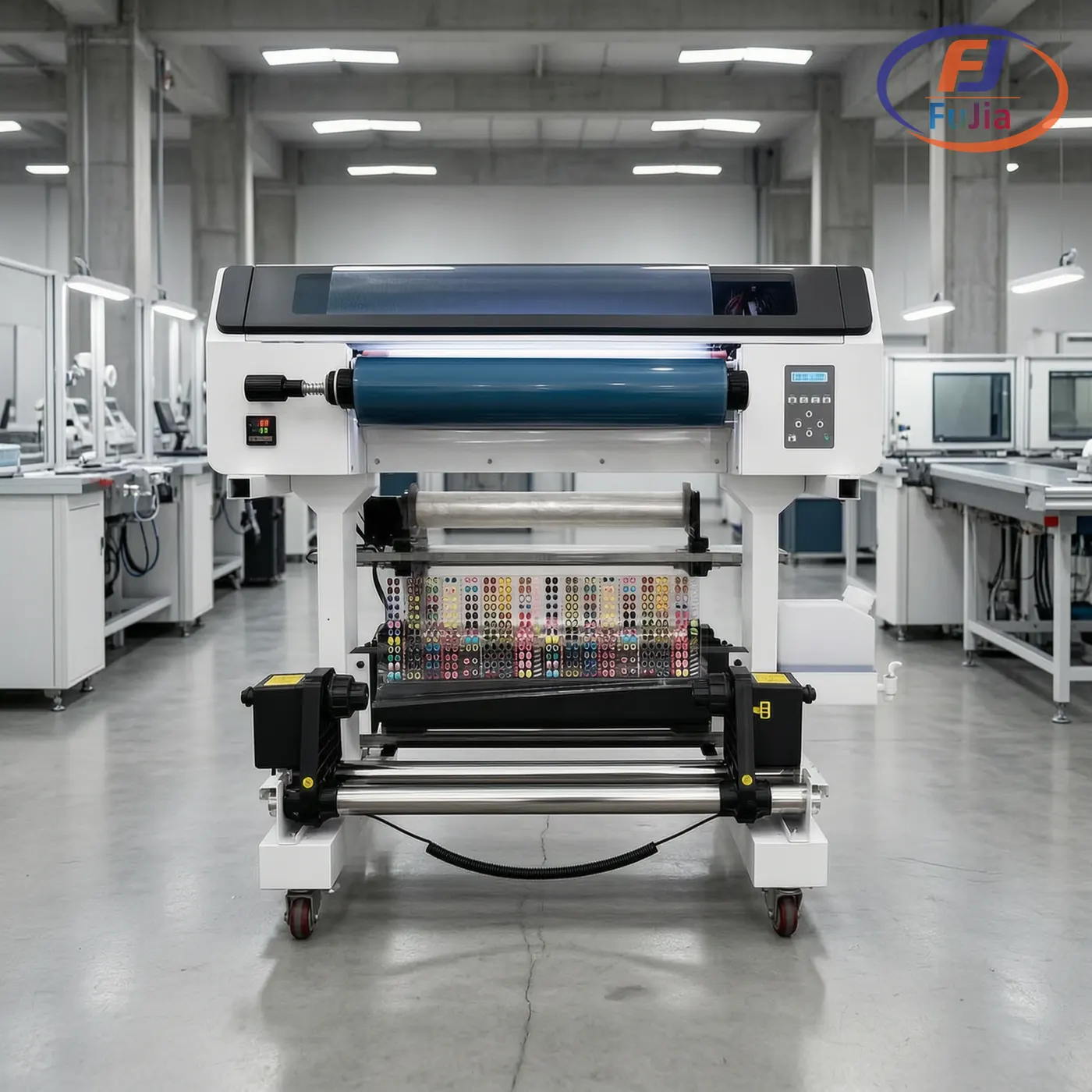 Industrial labeling equipment in production