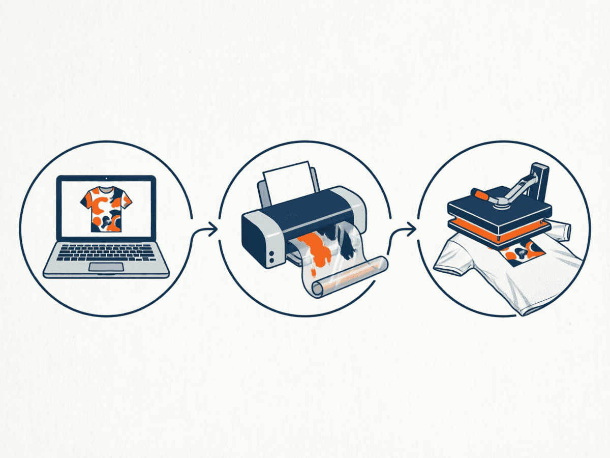Powderless DTF three-step process diagram