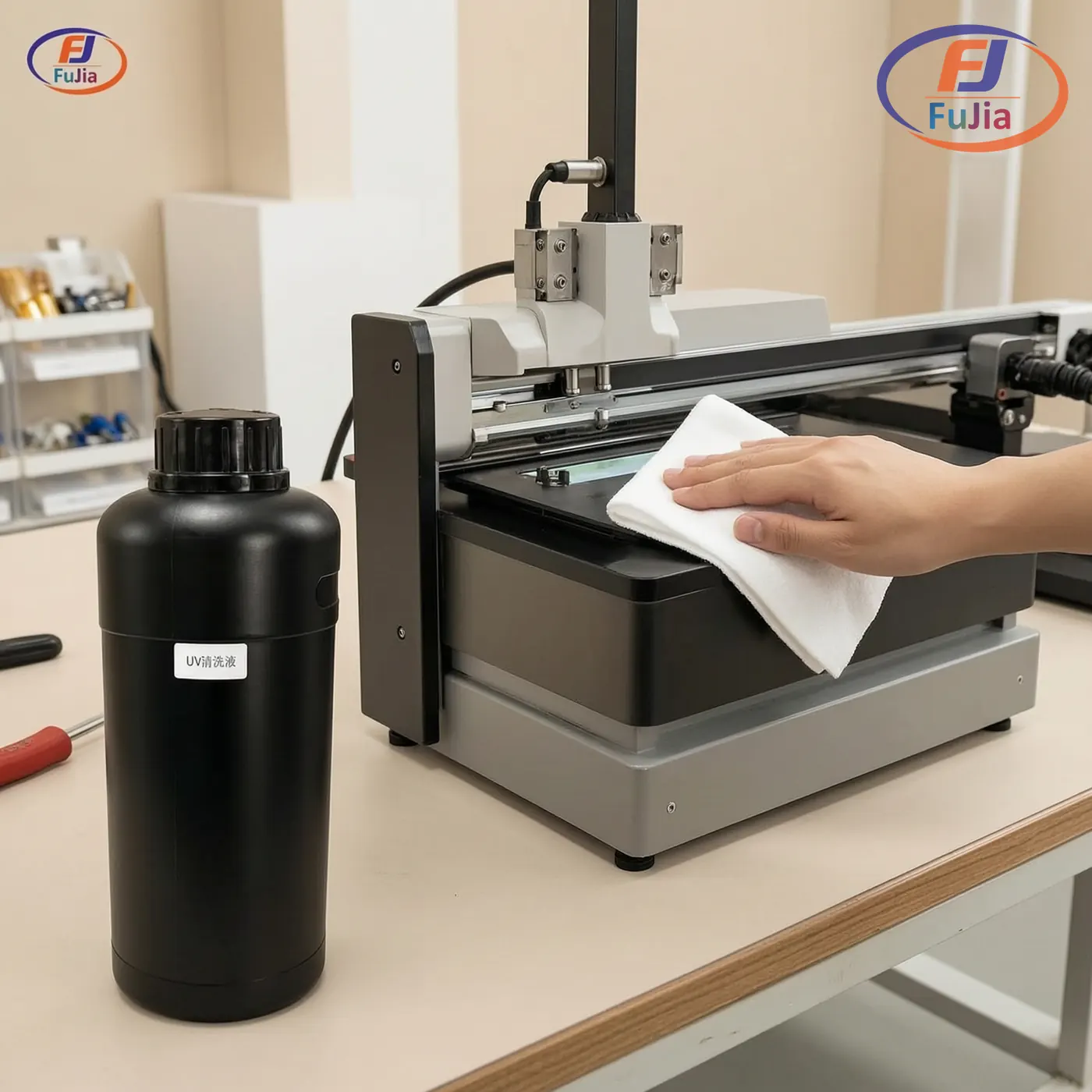DTF printer capping station being wiped during daily moisturizing maintenance