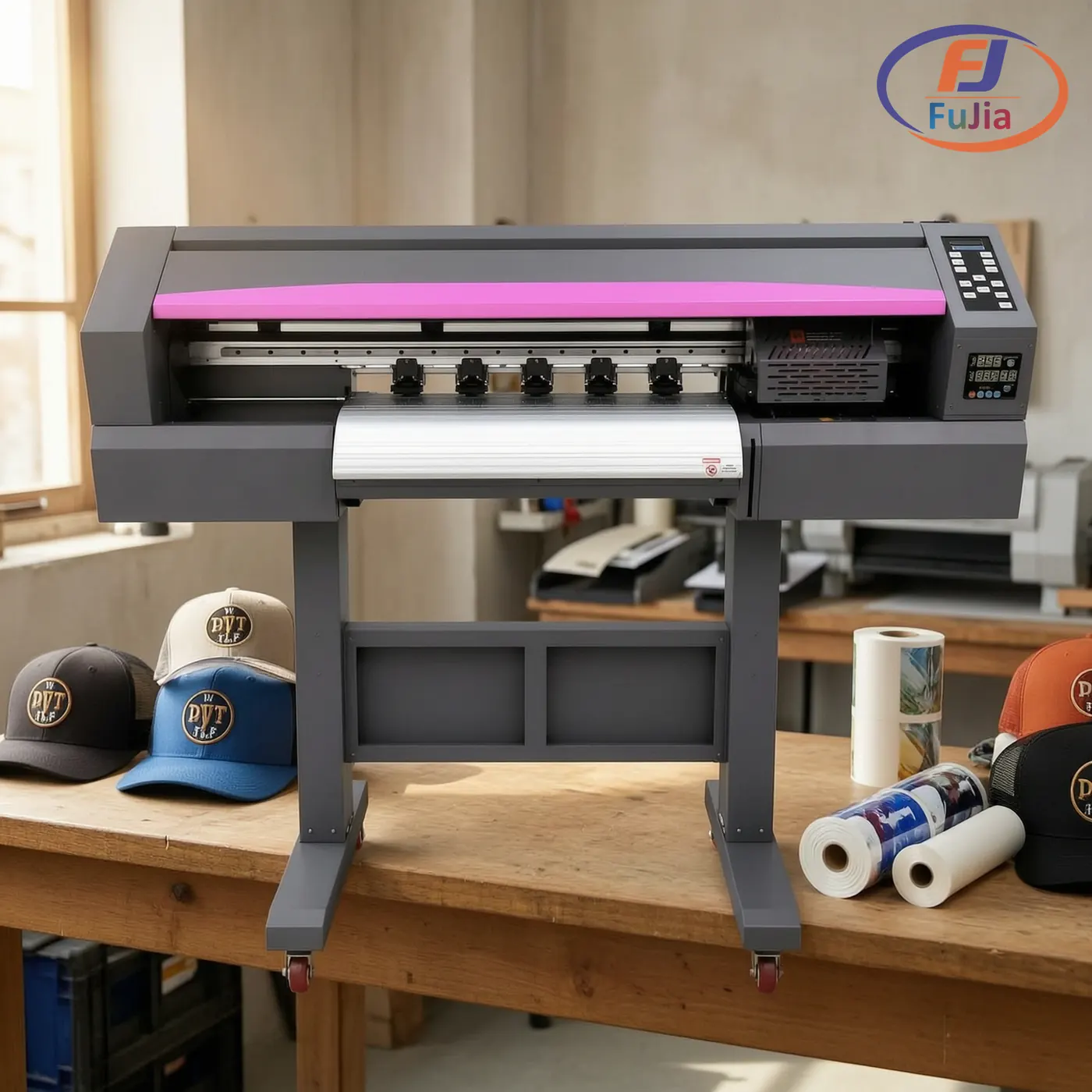 DTF transfer pressed onto a curved cap with a heat press