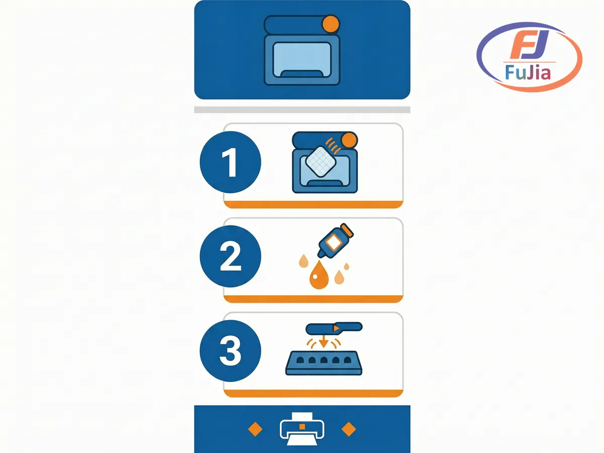 Daily DTF printhead care routine checklist: wipe cap, add moisturizing liquid, nozzle check