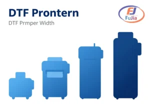 Wide format DTF printer width comparison showing desktop vs professional vs industrial sizes