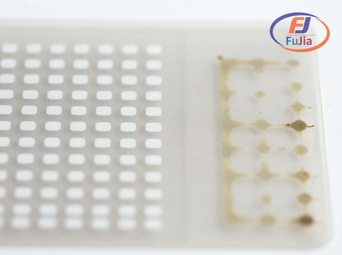Nozzle check pattern showing missing white ink channels and clogged nozzles