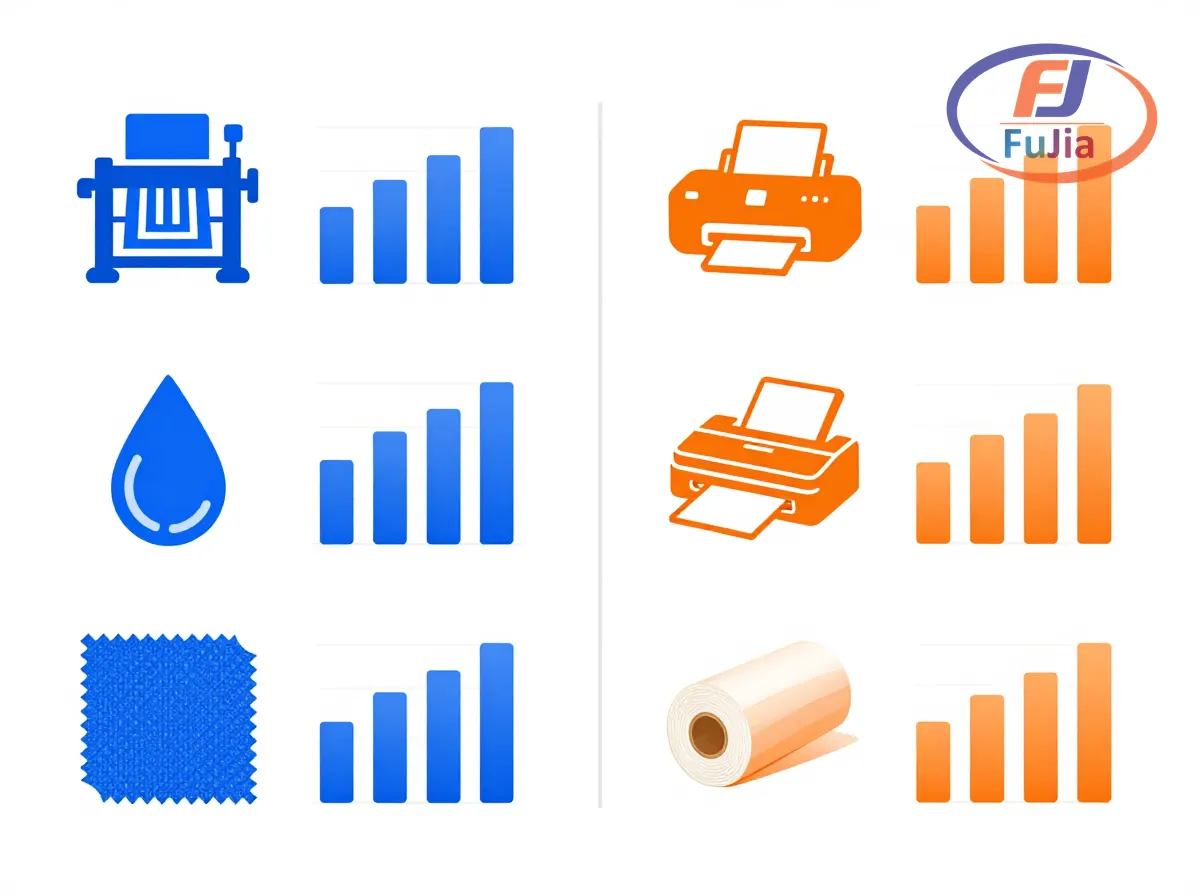 Detailed comparison chart of screen printing versus DTF printing specifications