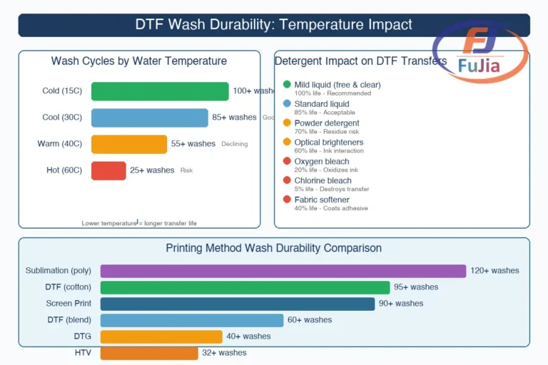 Comparison of DTF wash durability across detergent types and water temperatures