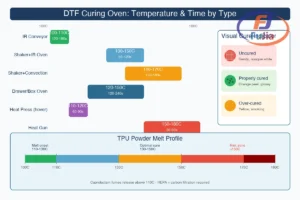 DTF curing oven temperature and time comparison chart across oven types