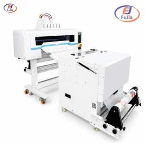 Fujia A1 DTF printer shown next to a compact desktop unit for size contrast