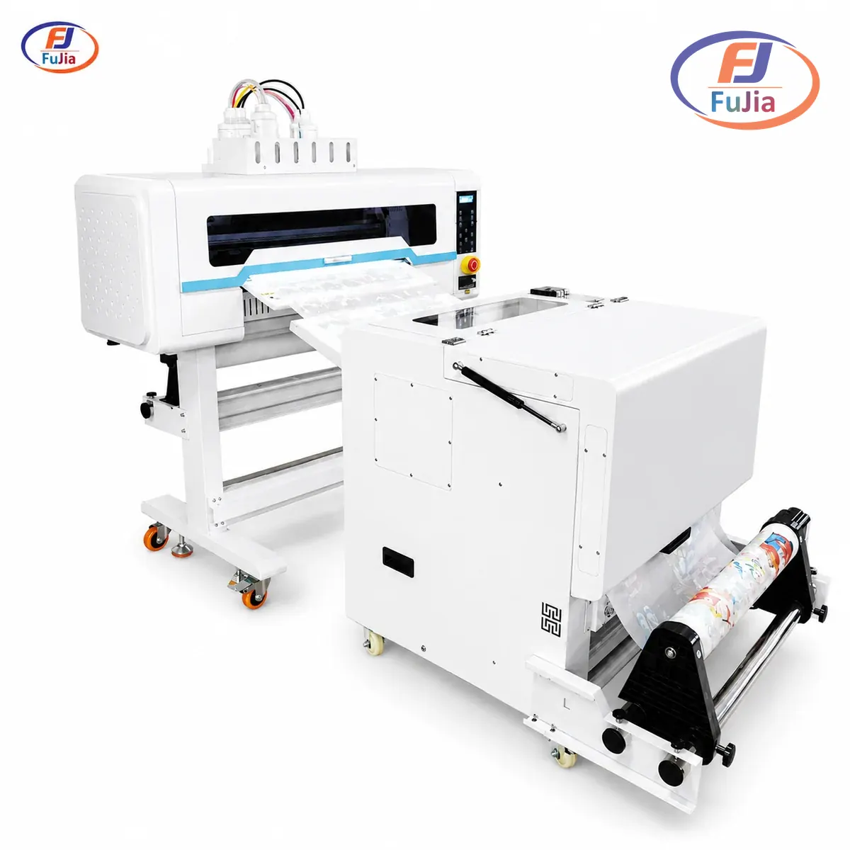 Fujia A1 DTF printer shown next to a compact desktop unit for size contrast