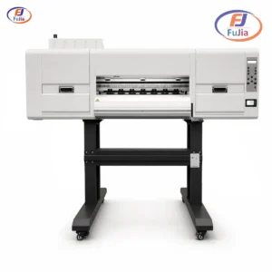 Fujia A1 dual-head DTF printer beside a single-head desktop unit