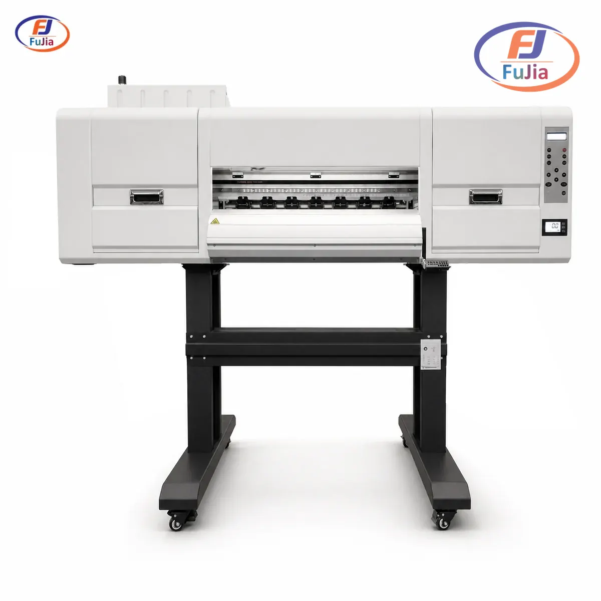 Fujia A1 dual-head DTF printer beside a single-head desktop unit