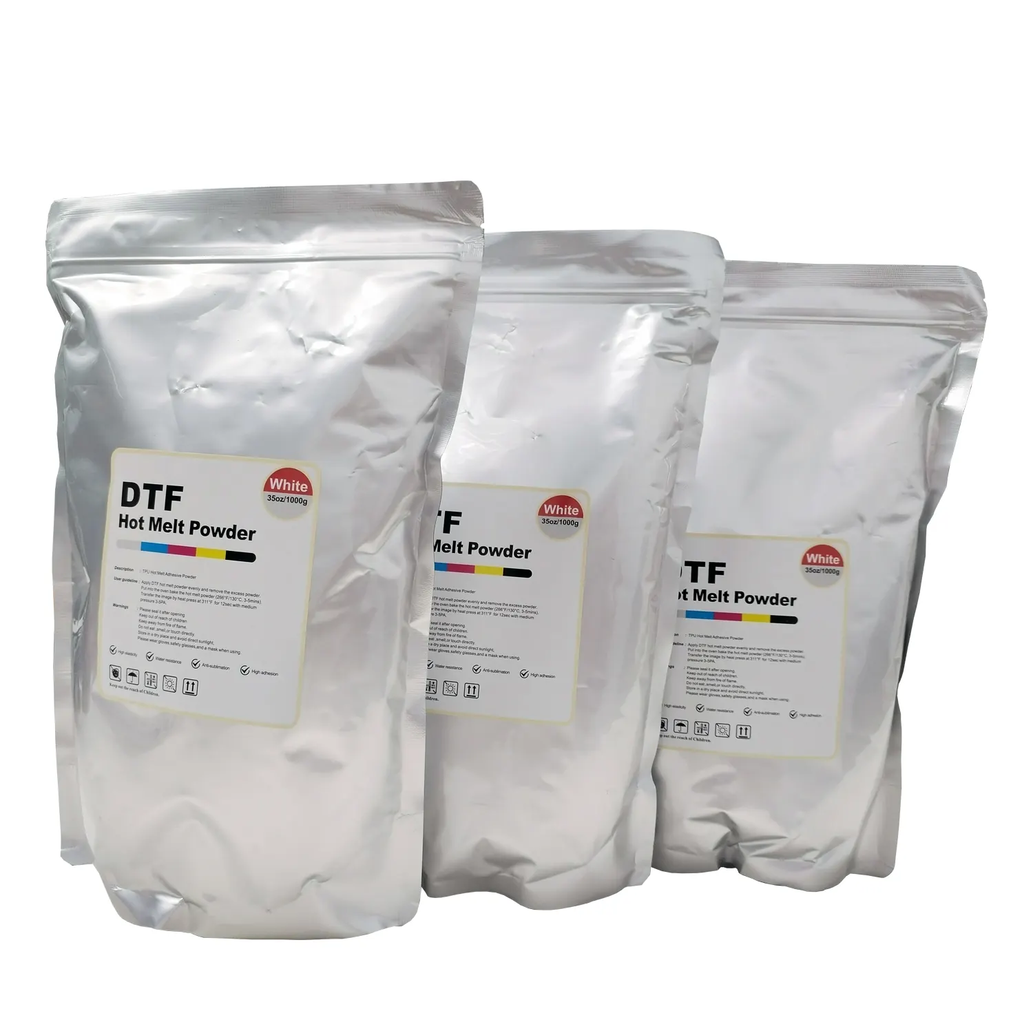DTF powder adhesive product photo showing fine white TPU granules
