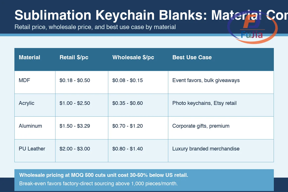 Comparison chart: sublimation keychain blank material types