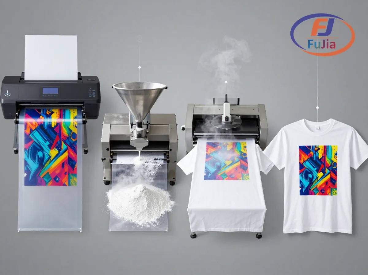 DTF printing process from digital file to heat-pressed garment