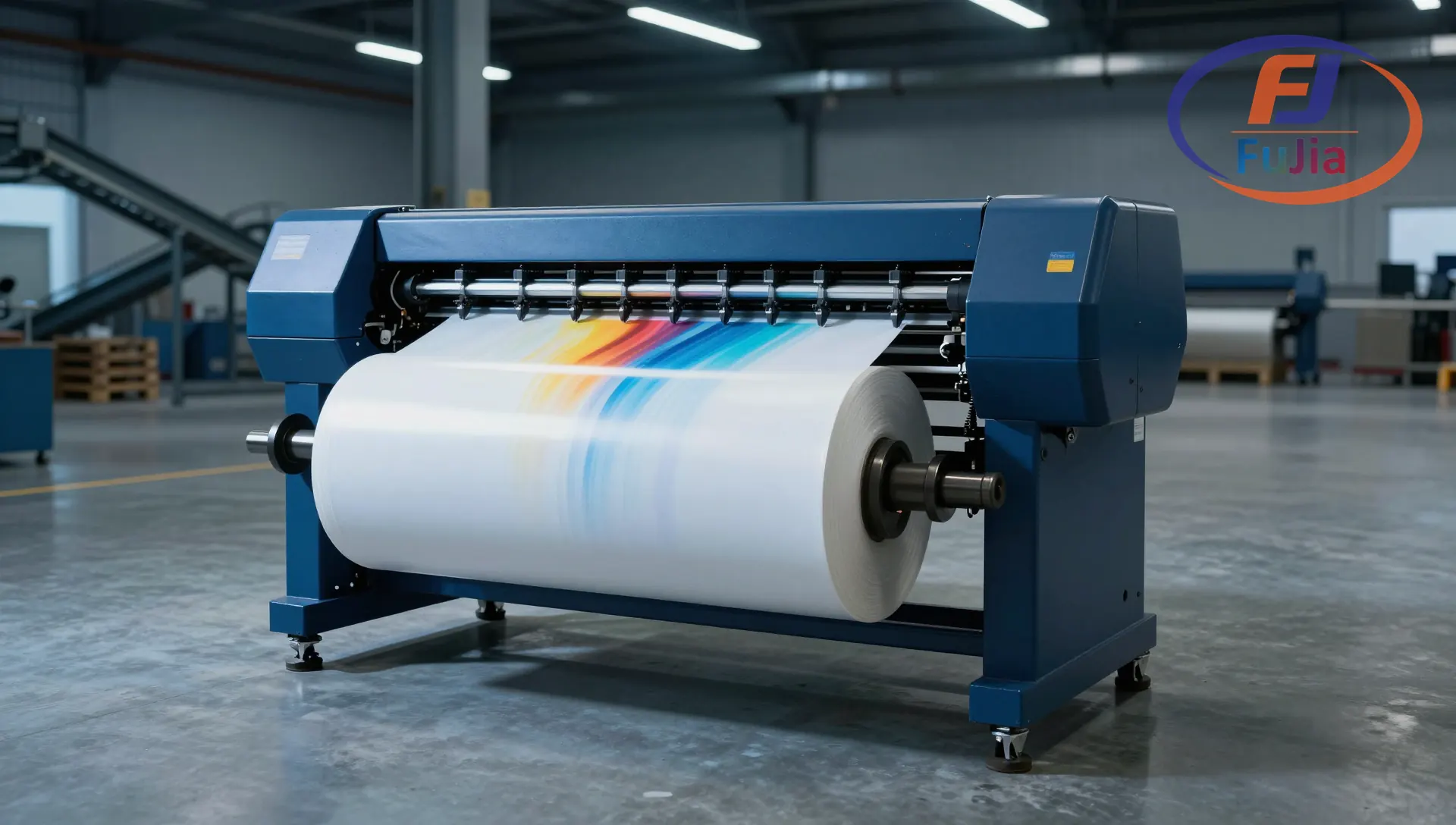 Close-up of wide format DTF printer printheads and transmission system during operation