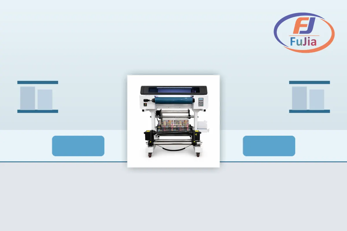 Fujia UV DTF printer printing onto AB film in a production workshop