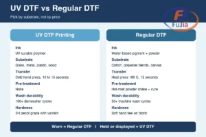 UV DTF vs regular DTF comparison across ink, substrate, and durability