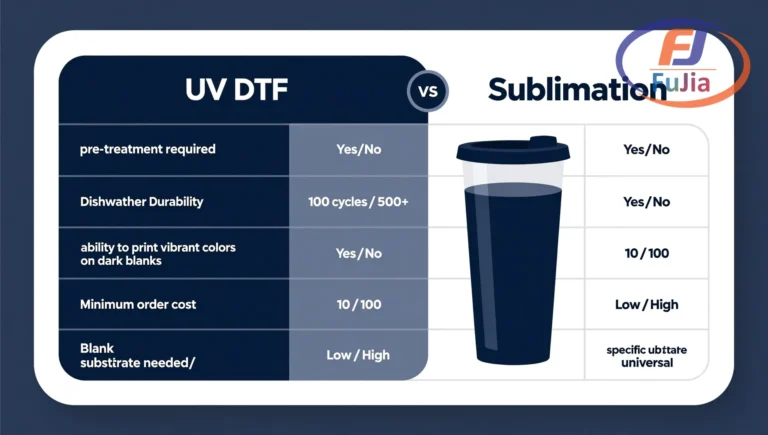 UV DTF durability comparison on curved drinkware surfaces