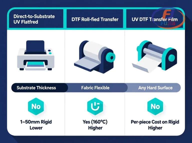 DTS vs DTF vs UV DTF comparison table for small business printers