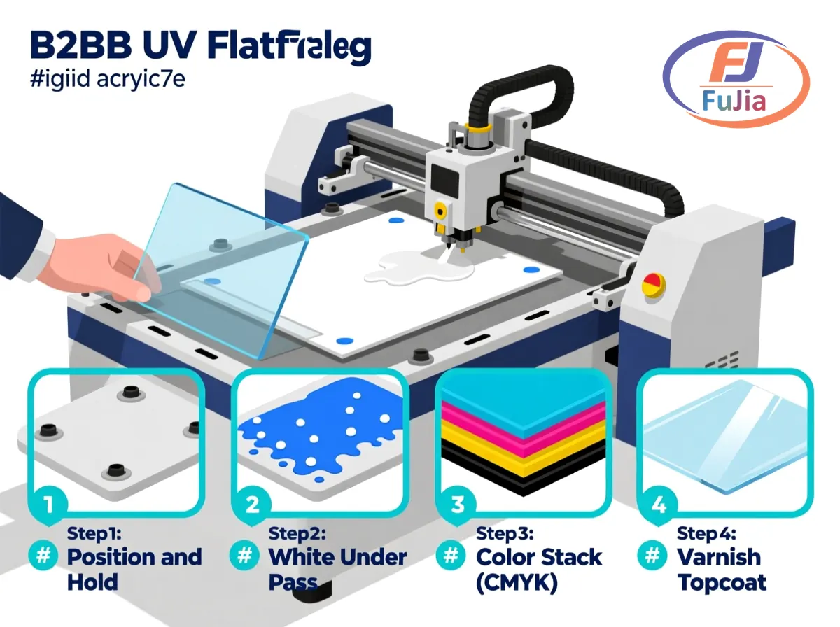 UV flatbed printing on acrylic sign panel with white underlayer