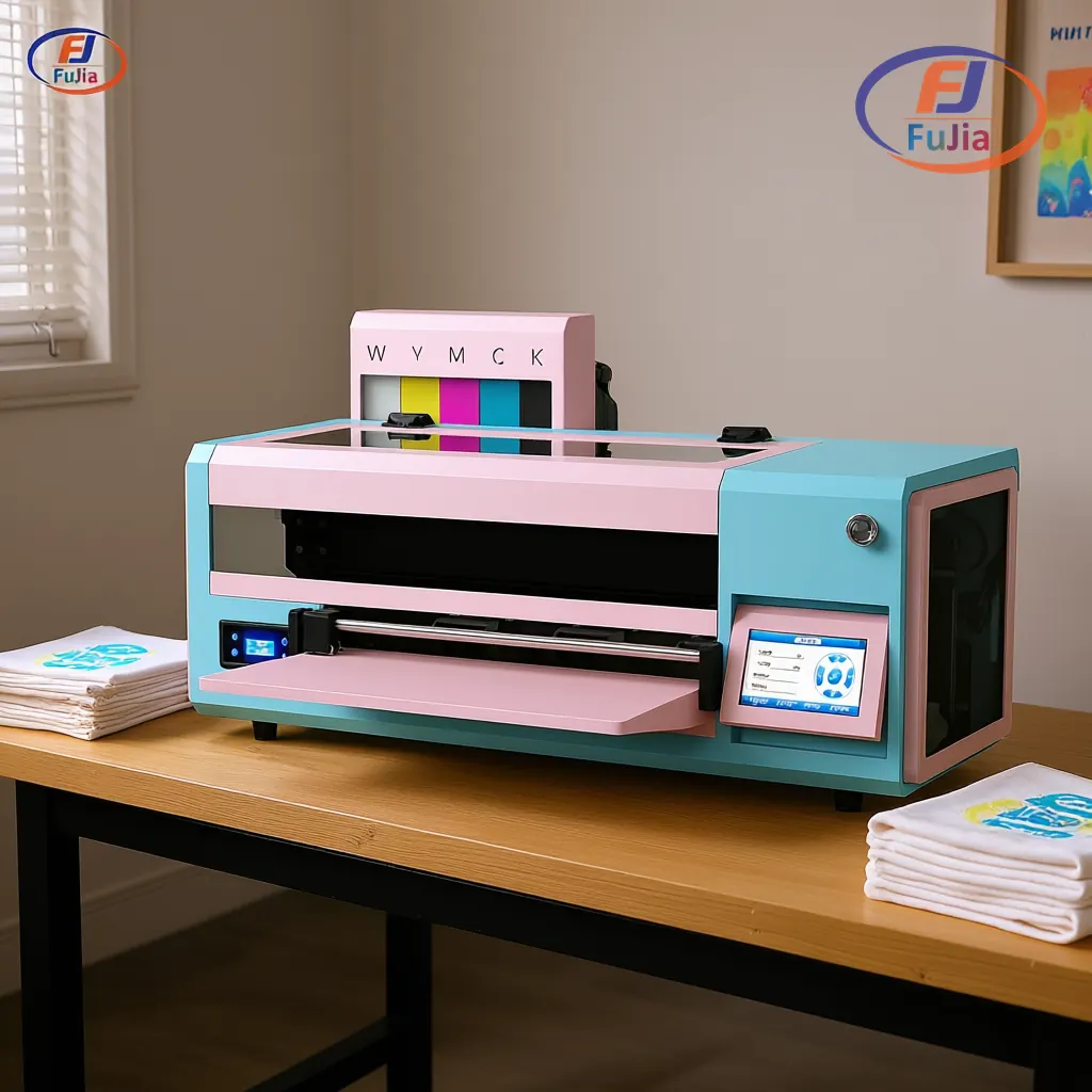 Fujia A3 DTF printer in a small studio workspace